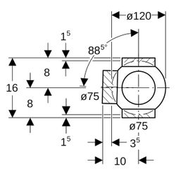 Geberit PE Kugelabzweig 88,5 Grad zweifach, Anschlüsse 90 Grad versetzt D 75mm, D1 7... GEBERIT-365325161 4025416027317 (Abb. 1)