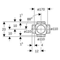 Geberit PE Kugelabzweig 88,5 Grad dreifach, Anschlüsse 90 Grad versetzt D 110mm, D1 ... GEBERIT-367605161 4025416031864 (Abb. 1)