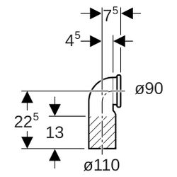 Geberit PE Anschlussbogen 90 Grad für Wand-WC, mit Erweiterung, D 110mm, D1 90mm... GEBERIT-367925161 4025416033158 (Abb. 1)