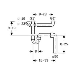 Geberit Siphon Rohrbogengeruchsverschluss für zwei Spülbecken, Winkelschlauchtülle A... GEBERIT-152553111 4025416001010 (Abb. 1)