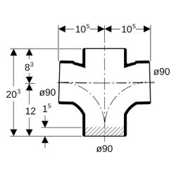 Geberit Silent db20 Bogenabzweig 88,5 Grad zweifach D 90mm, D1 90mm, 308082141... GEBERIT-308082141 4025416503958 (Abb. 1)