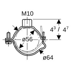 Geberit Rohrschelle mit Gewindemuffe M10, verstellbar ID 56mm, di1 64mm... GEBERIT-363843002 4025416639879 (Abb. 1)