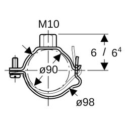 Geberit Rohrschelle mit Gewindemuffe M10, verstellbar, ID 90mm, di1 98mm... GEBERIT-366843002 4025416639909 (Abb. 1)