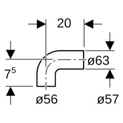 Geberit PE Anschlussbogen 90 Grad für Manschette, D 56mm, D1 63mm, ID 57mm... GEBERIT-364084161 4025416025993 (Abb. 1)