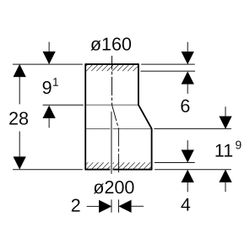 Geberit Reduktion exzentrisch, 200x160mm, PE-HD, Schwarz, 370594165... GEBERIT-370594165 4025416077114 (Abb. 1)