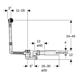Geberit Badewannenablauf mit Drehbetätigung, Länge 26cm Außendurchmesser 40/50mm... GEBERIT-150501006 4025410567376 (Abb. 1)