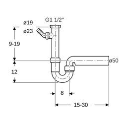 Geberit Siphon Rohrbogengeruchsverschluss für Spülbecken, Winkelschlauchtülle Abgang... GEBERIT-152711111 4025416001065 (Abb. 1)