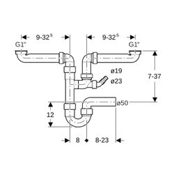 Geberit Siphon Rohrbogengeruchsverschluss für zwei Spülbecken Abgang horizontal... GEBERIT-152818111 4025416022213 (Abb. 1)
