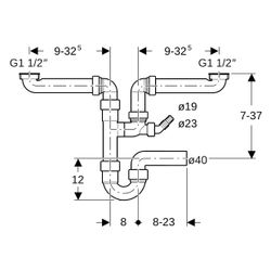 Geberit Siphon Rohrbogengeruchsverschluss für zwei Spülbecken, Winkelschlauchtülle A... GEBERIT-152886111 4025416022930 (Abb. 1)