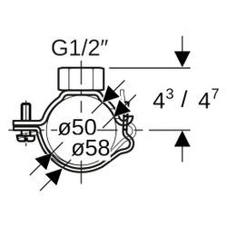 Geberit Rohrschelle mit Gewindemuffe Rohrgewinde 1/2 verstellbar d50/58... GEBERIT-361841002 4025416023432 (Abb. 1)