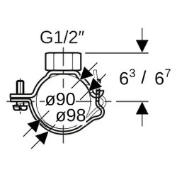 Geberit Rohrschelle mit Gewindemuffe G 1/2", verstellbar, ID 90mm, di1 98mm... GEBERIT-366841002 4025416029991 (Abb. 1)