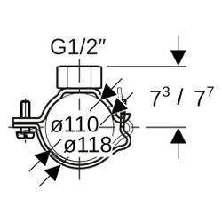 Geberit Rohrschelle mit Gewindemuffe G 1/2", verstellbar ID 110mm, di1 118mm... GEBERIT-367841002 4025416032618 (Abb. 1)