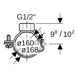 Geberit Rohrschelle mit Gewindemuffe G 1/2", verstellbar ID 160mm, di1 168mm... GEBERIT-369841002 4025416035350 (Abb. 1)
