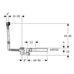 Geberit Badewannenablauf, Drehbetätigung, Zulauf, Länge 26cm, Fertigbauset Hochglanz... GEBERIT-150710216 4025410580153 (Abb. 1)