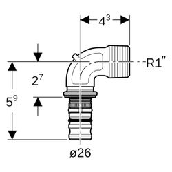 Geberit Mepla Übergangsbogen 90 Grad mit Außengewinde, D 26mm, R 1", Rotguss bleifre... GEBERIT-603254005 4025416679363 (Abb. 1)