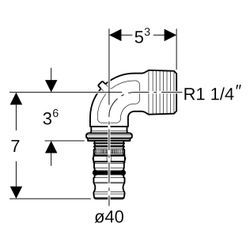 Geberit Mepla Übergangsbogen 90 Grad mit Außengewinde, D 40mm, R 1 1/4", Rotguss ble... GEBERIT-605255005 4025416679745 (Abb. 1)