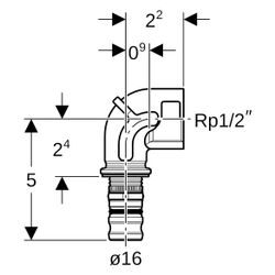 Geberit Mepla Übergangsbogen 90 Grad mit Innengewinde, D 16mm, Rp 1/2", Rotguss blei... GEBERIT-601256005 4025416679066 (Abb. 1)