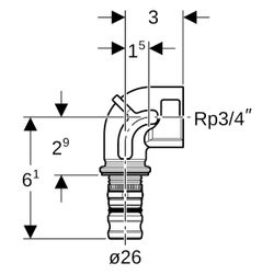 Geberit Mepla Übergangsbogen 90 Grad mit Innengewinde, D 26mm, Rp 3/4", Rotguss blei... GEBERIT-603257005 4025416679370 (Abb. 1)