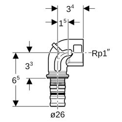Geberit Mepla Übergangsbogen 90 Grad mit Innengewinde, D 26mm, Rp 1", Rotguss bleifr... GEBERIT-603258005 4025416799207 (Abb. 1)