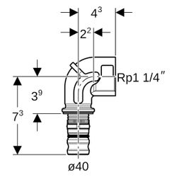 Geberit Mepla Übergangsbogen 90 Grad mit Innengewinde, D 40mm, Rp 1 1/4", Rotguss bl... GEBERIT-605259005 4025416799221 (Abb. 1)