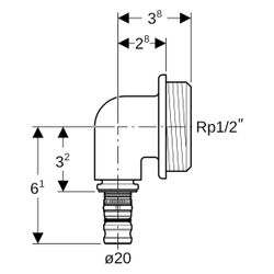 Geberit Mepla Anschlusswinkel 90 Grad für UP-Spülkasten, D 20mm, Rp 1/2", Rotguss bl... GEBERIT-602276005 4025416687207 (Abb. 1)