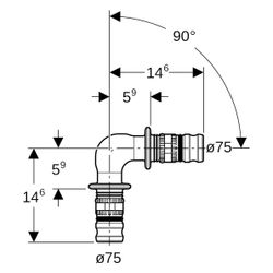 Geberit Mepla Winkel 90 Grad, DN 65, 75mm, PVDF, Schwarz, 628271005... GEBERIT-628271005 4025416806875 (Abb. 1)