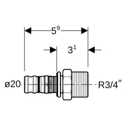Geberit Mepla Übergang mit Außengewinde, D 20mm, R 3/4", Rotguss bleifrei... GEBERIT-602536005 4025416679257 (Abb. 1)