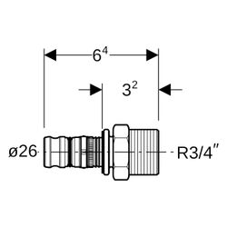 Geberit Mepla Übergang mit Außengewinde, D 26mm, R 3/4", Rotguss bleifrei... GEBERIT-603536005 4025416679431 (Abb. 1)