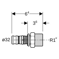 Geberit Mepla Übergang mit Außengewinde, D 32mm, R 1", Rotguss bleifrei... GEBERIT-604537005 4025416679615 (Abb. 1)