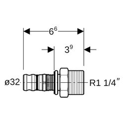 Geberit Mepla Übergang mit Außengewinde, D 32mm, R 1 1/4", Rotguss bleifrei... GEBERIT-604538005 4025416679622 (Abb. 1)