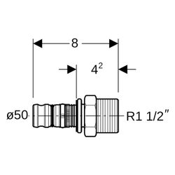Geberit Mepla Übergang mit Außengewinde, D 50mm, R 1 1/2", Rotguss bleifrei... GEBERIT-606537005 4025416680369 (Abb. 1)