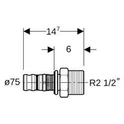 Geberit Mepla Übergang mit Außengewinde, D 75mm, R 2 1/2", Rotguss bleifrei... GEBERIT-608541005 4025416806981 (Abb. 1)