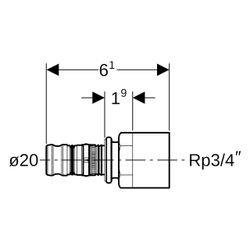 Geberit Mepla Übergang mit Innengewinde, D 20mm, Rp 3/4", Rotguss bleifrei... GEBERIT-602556005 4025416679271 (Abb. 1)