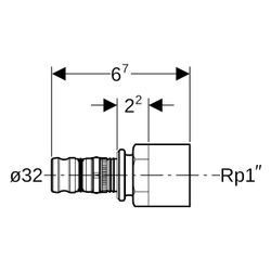 Geberit Mepla Übergang mit Innengewinde, D 32mm, Rp 1", Rotguss bleifrei... GEBERIT-604557005 4025416679639 (Abb. 1)