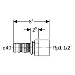 Geberit Mepla Übergang mit Innengewinde, D 40mm, Rp 1 1/2", Rotguss bleifrei... GEBERIT-605559005 4025416680239 (Abb. 1)