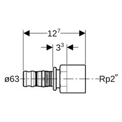 Geberit Mepla Übergang mit Innengewinde, D 63mm, Rp 2", Rotguss bleifrei... GEBERIT-607560005 4025416680536 (Abb. 1)