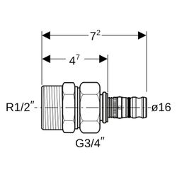 Geberit Mepla Übergangsverschraubung mit Außengewinde, D 16mm, R 1/2", G 3/4", Rotgu... GEBERIT-601590005 4025416679127 (Abb. 1)