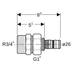 Geberit Mepla Übergangsverschraubung mit Außengewinde, D 26mm, R 3/4", G 1", Rotguss... GEBERIT-603590005 4025416679479 (Abb. 1)