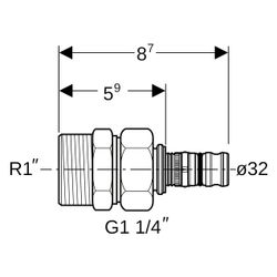 Geberit Mepla Übergangsverschraubung mit Außengewinde, D 32mm, R 1", G 1 1/4", Rotgu... GEBERIT-604590005 4025416679653 (Abb. 1)