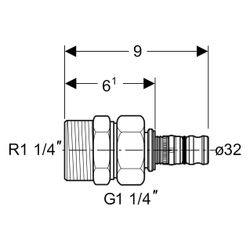 Geberit Mepla Übergangsverschraubung mit Außengewinde, D 32mm, R 1 1/4", G 1 1/4", R... GEBERIT-604591005 4025416679660 (Abb. 1)
