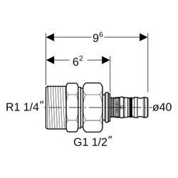 Geberit Mepla Übergangsverschraubung mit Außengewinde, D 40mm, R 1 1/4", G 1 1/2", R... GEBERIT-605590005 4025416680246 (Abb. 1)