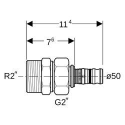 Geberit Mepla Übergangsverschraubung mit Außengewinde, D 50mm, R 2", G 2", Rotguss b... GEBERIT-606591005 4025416680413 (Abb. 1)