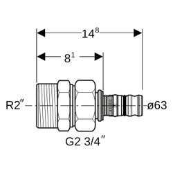 Geberit Mepla Übergangsverschraubung mit Außengewinde, D 63mm, R 2", G 2 3/4", Rotgu... GEBERIT-607590005 4025416680550 (Abb. 1)