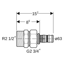 Geberit Mepla Übergangsverschraubung mit Außengewinde, D 63mm, R 2 1/2", G 2 3/4", R... GEBERIT-607591005 4025416680567 (Abb. 1)