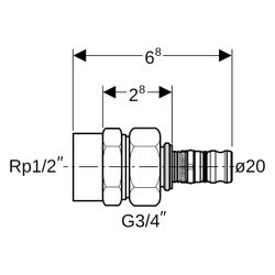 Geberit Mepla Übergangsverschraubung mit Innengewinde, D 20mm, Rp 1/2", Rotguss blei... GEBERIT-602595005 4025416679301 (Abb. 1)