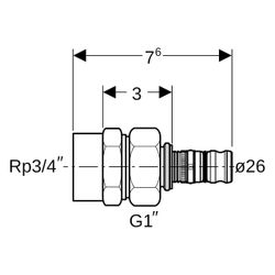 Geberit Mepla Übergangsverschraubung mit Innengewinde, D 26mm, Rp 3/4", Rotguss blei... GEBERIT-603595005 4025416679486 (Abb. 1)