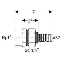 Geberit Mepla Übergangsverschraubung mit Innengewinde, D 32mm, Rp 1", Rotguss bleifr... GEBERIT-604595005 4025416679677 (Abb. 1)