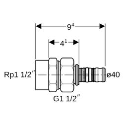 Geberit Mepla Übergangsverschraubung mit Innengewinde, D 40mm, Rp 1 1/2", Rotguss bl... GEBERIT-605596005 4025416680277 (Abb. 1)