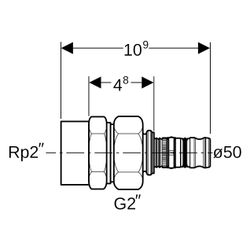 Geberit Mepla Übergangsverschraubung mit Innengewinde, D 50mm, Rp 2", Rotguss bleifr... GEBERIT-606596005 4025416680437 (Abb. 1)