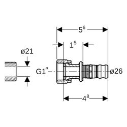Geberit Mepla Übergang mit Überwurfmutter, D 26mm, ID 21mm, G 1", Rotguss bleifrei... GEBERIT-603584005 4025416679516 (Abb. 1)